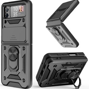 Premium Shockproof Camshield Cover case with invisible Magnetic, Kickstand Ring cover case for Samsung Galaxy Z Flip 3 and Z Flip 4