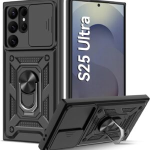 Premium Shockproof Camshield Cover case with invisible Magnetic, Kickstand Ring cover case for Samsung Galaxy S22 Ultra, S23 Ultra and S24 Ultra